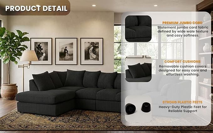 Elegant 5 & 6 Seater Jumbo Cord Corner Sofa Suite