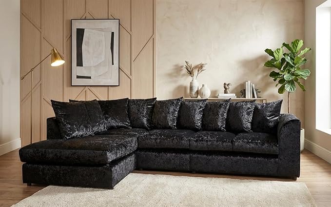 Modern Silver Crushed Velvet Corner Sofa, Spacious Modular 5 Seater Suite