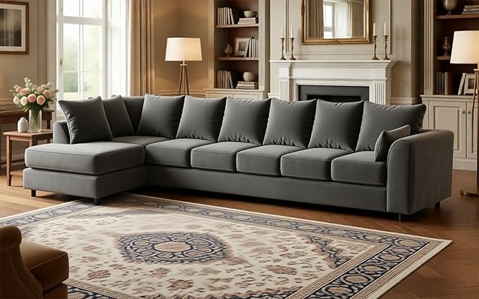 Large L Shaped 7 Seater Velvet Corner Couch for Living Room