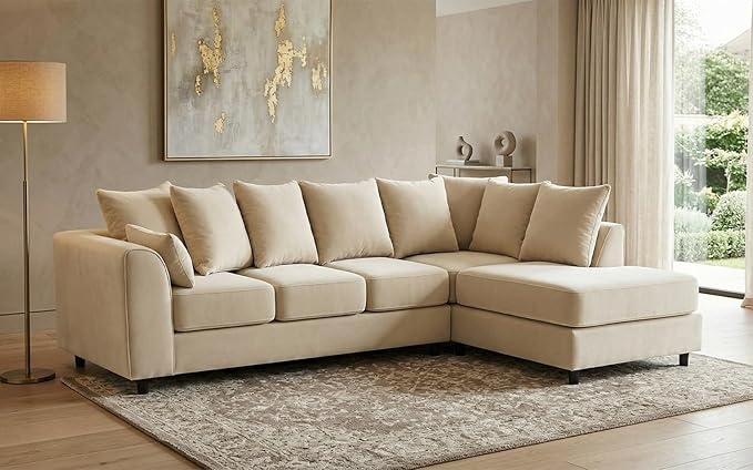L-Shape Plush Velvet 5 Seater Corner Sofa with Scatter Back Cushions