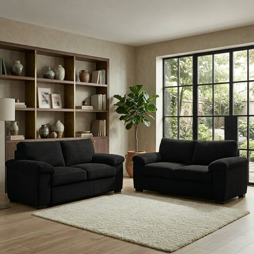 Deltaa Grey Fabric 3 and 2 Seater Sofa Suite Modern Design
