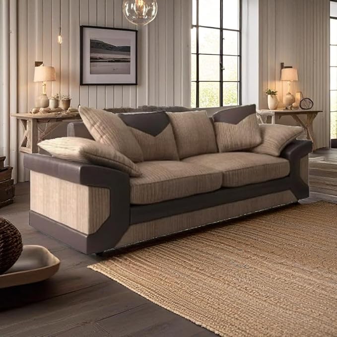 Dino Jumbo Cord Brown & Beige 3 & 2 Seater Sofa
