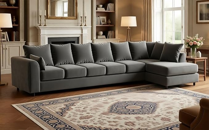 Large L Shaped 7 Seater Velvet Corner Couch for Living Room