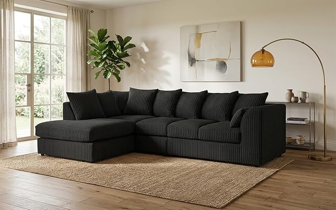 Elegant 5 & 6 Seater Jumbo Cord Corner Sofa Suite