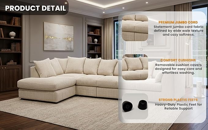 Contemporary Cream Corner Couch – 6 Seater Design