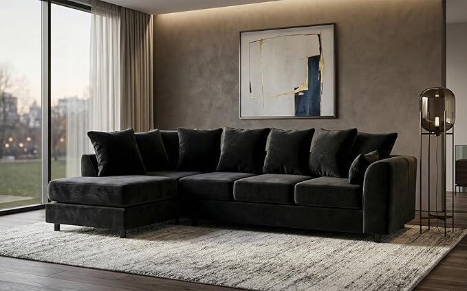 L-Shape Plush Velvet 5 Seater Corner Sofa with Scatter Back Cushions