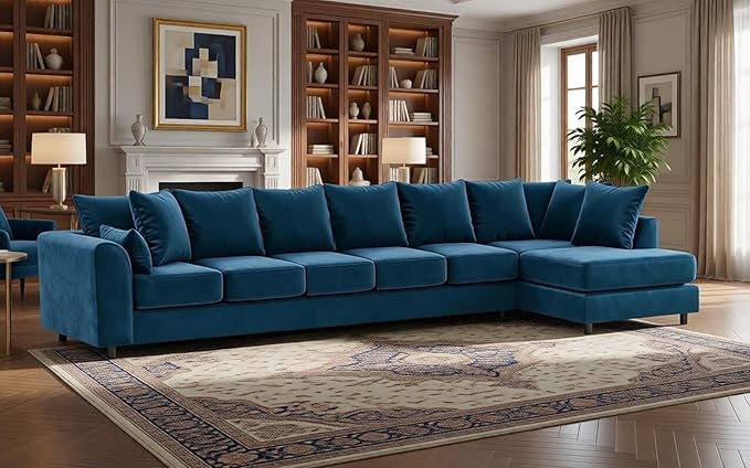 Large L Shaped 7 Seater Velvet Corner Couch for Living Room
