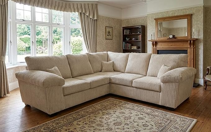 Deltaa 2C2 Corner Sofa – Soft Cord Fabric Living Room Suite