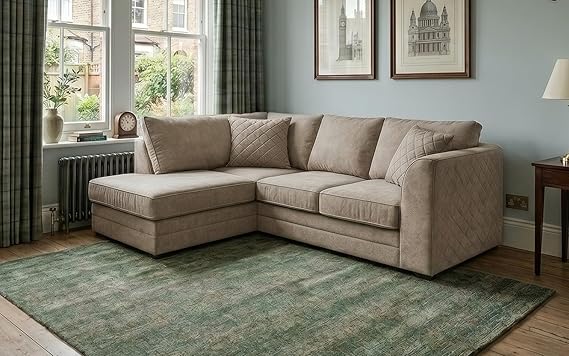 Modern Grey Fabric L Shaped Corner Sofa with Reversible Chaise