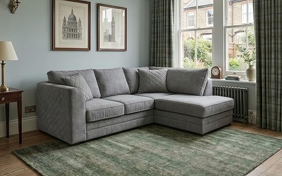 Modern Grey Fabric L Shaped Corner Sofa with Reversible Chaise