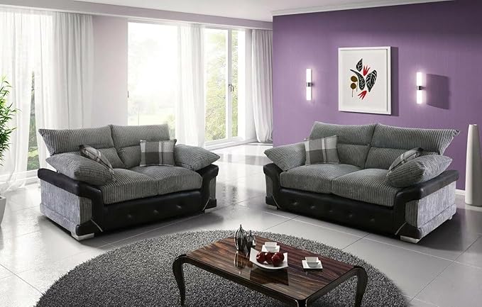 Logan 3+2 Sofa Set Jumbo Cord and Leather High Back Sofa