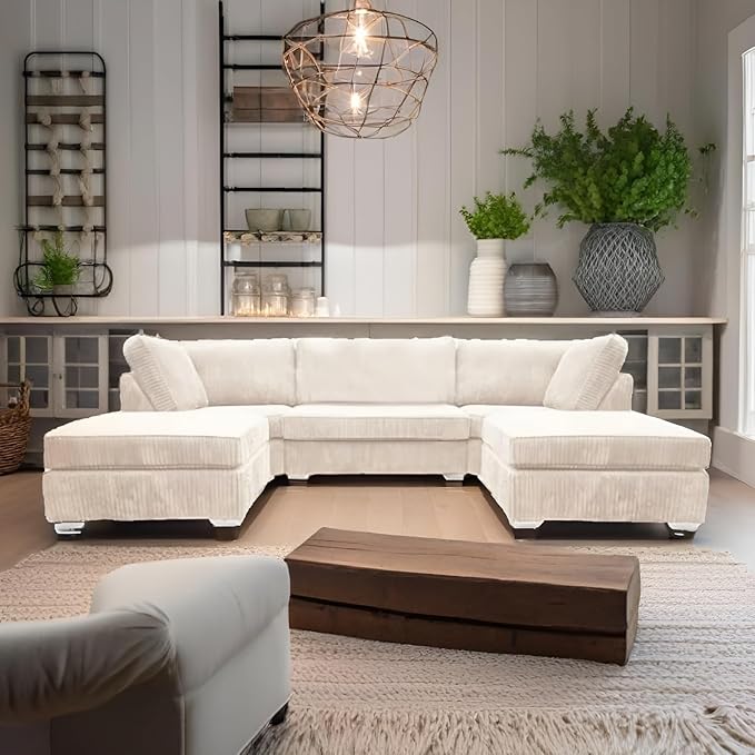 Bishop U Shaped Sofa 7 Seater Jumbo Cord Cloud Couch for Living Room
