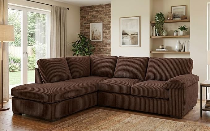 Left or Right Hand Jumbo Cord Corner Sofa with Deep Seating