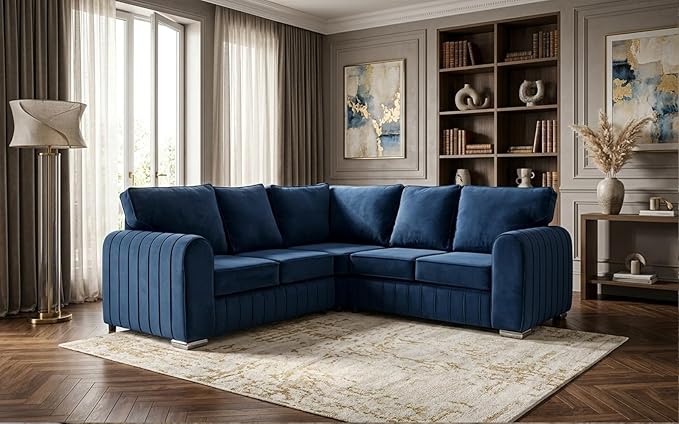 Lily 5 Seater Plush Velvet Corner Sofa with High Back Cushions