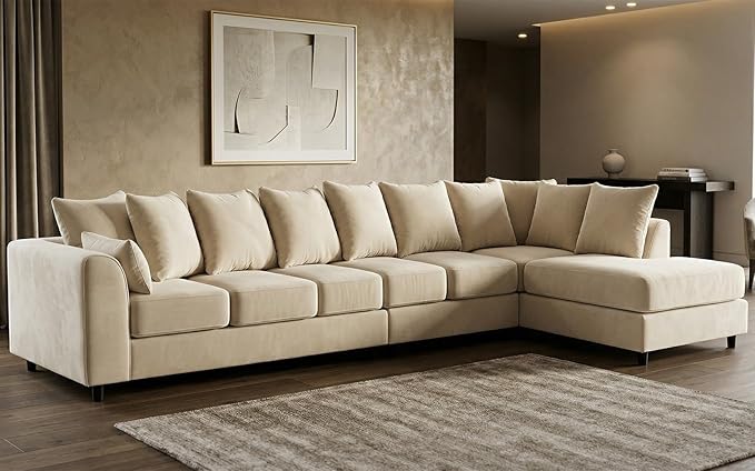 Large L Shaped 7 Seater Velvet Corner Couch for Living Room
