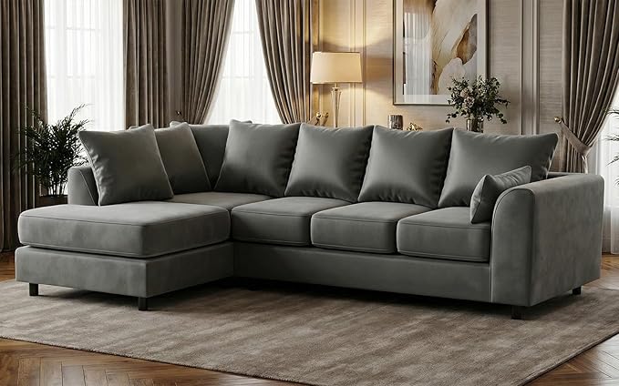 L-Shape Plush Velvet 5 Seater Corner Sofa with Scatter Back Cushions