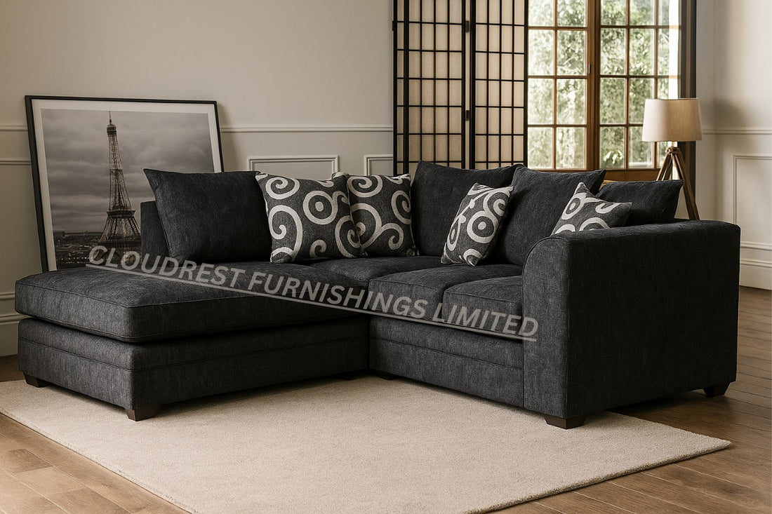 Dylan Chenille Brand New Grey Or Black Corner Sofa | Stylish Living Room Furniture
