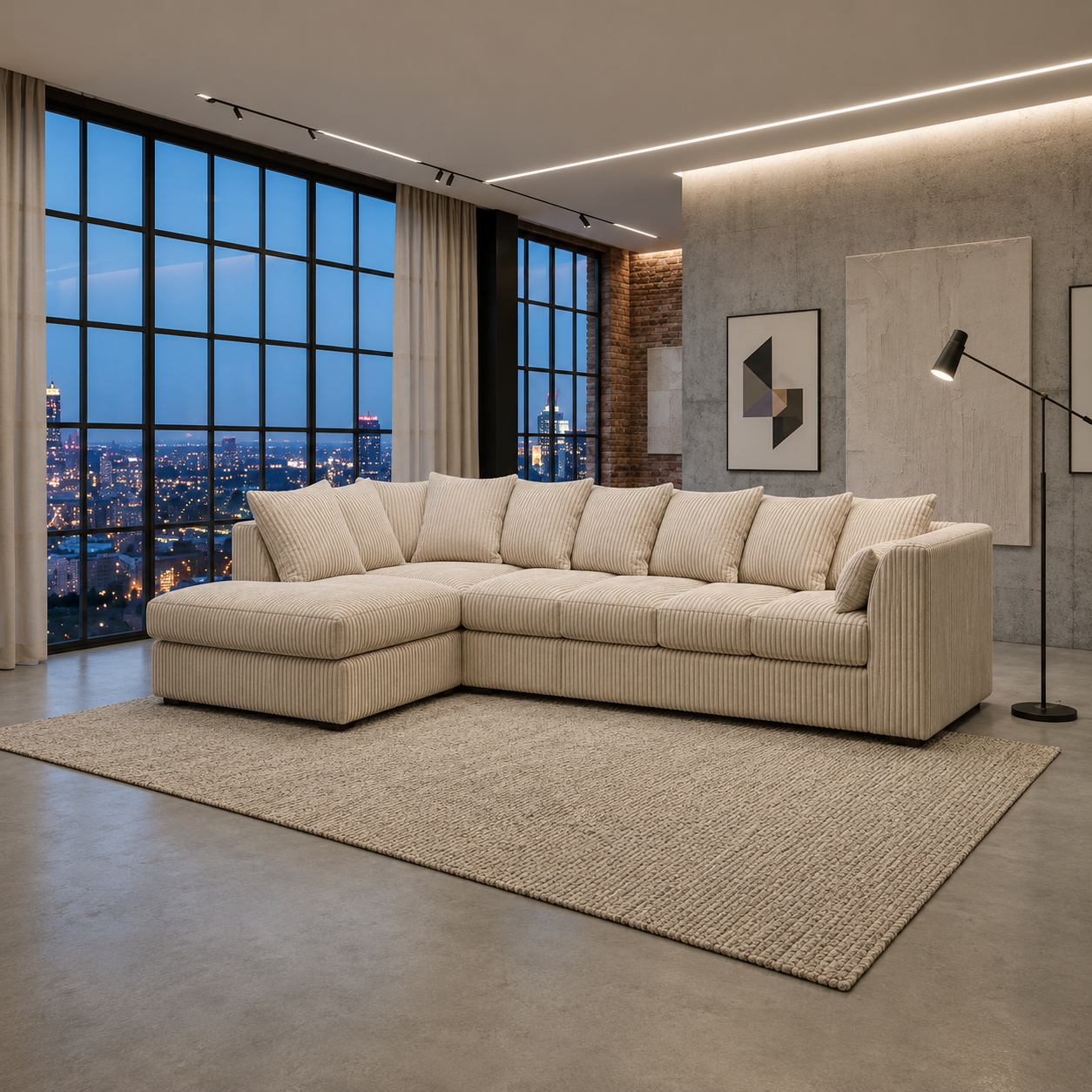 Contemporary Cream Corner Couch – 6 Seater Design