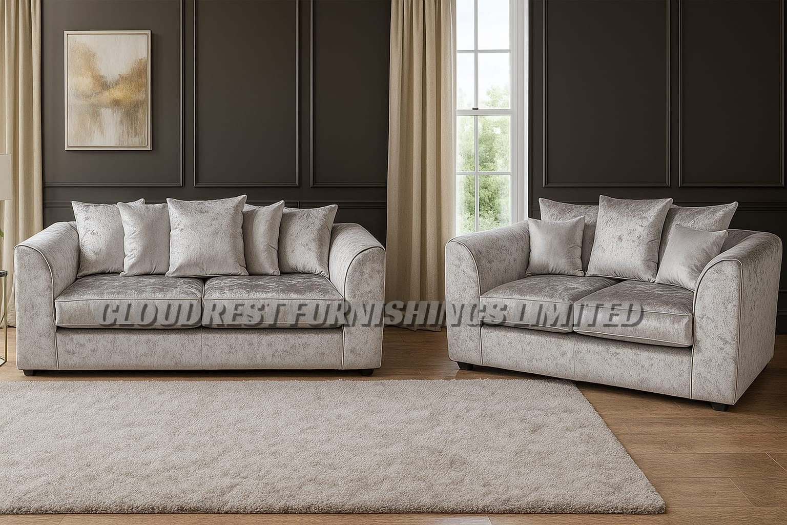 Dylan Crushed Velvet Brand New Silver + Black Corner Sofa | Stylish Living Room Furniture