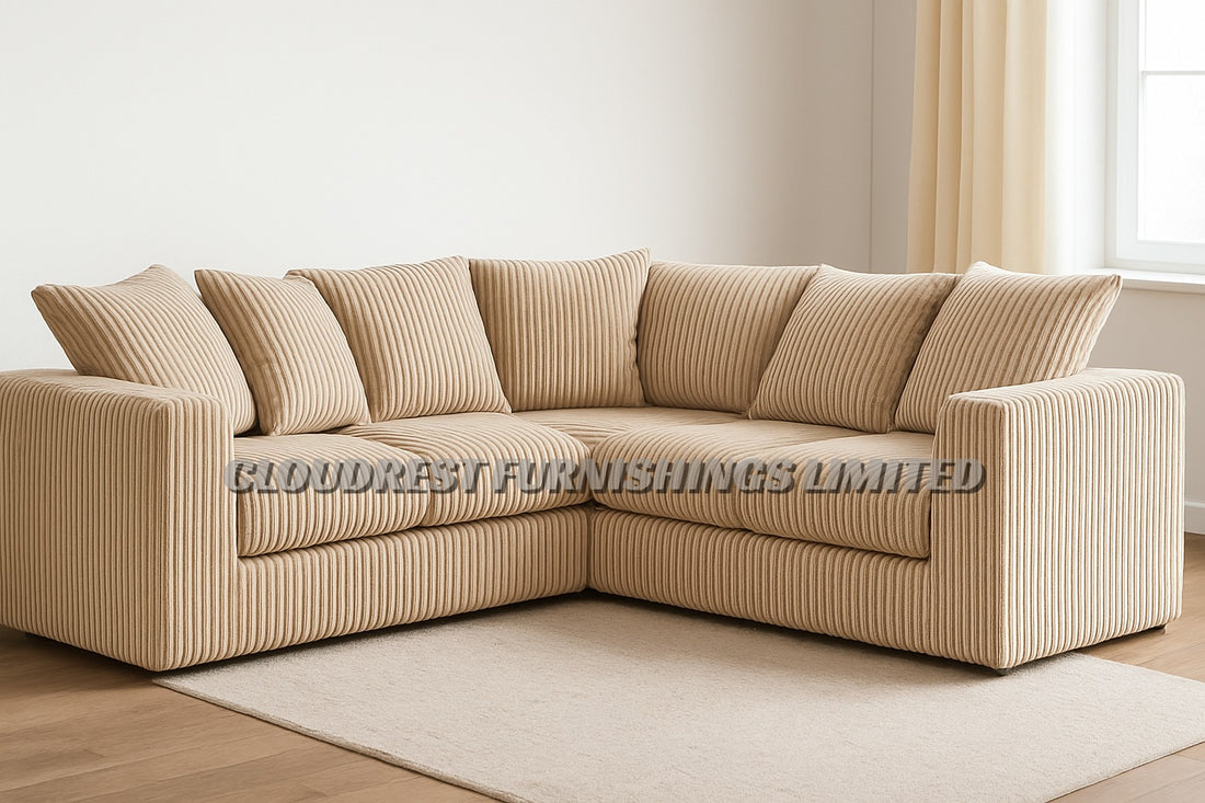 Dylan Jumbo Cord Brand New Grey, Black, Beige, Cream, Blue Corner Sofa | Stylish Living Room Furniture