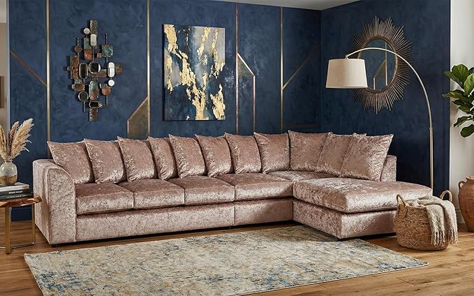 Large L Shape Crushed Velvet Sofa – 6 Seater Comfort