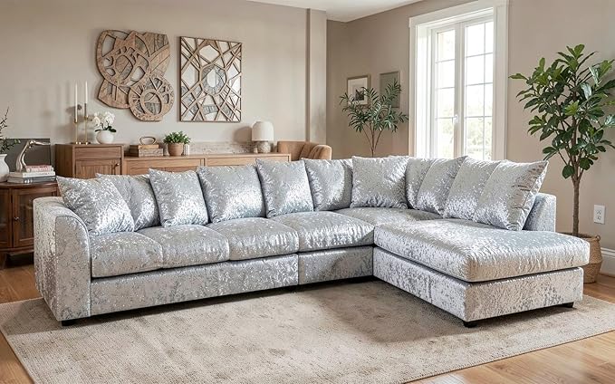 Large L Shape Crushed Velvet Sofa – 6 Seater Comfort