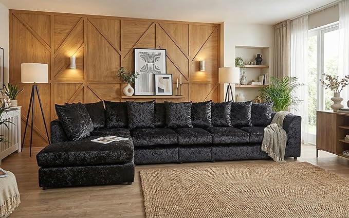 Large L Shape Crushed Velvet Sofa – 6 Seater Comfort