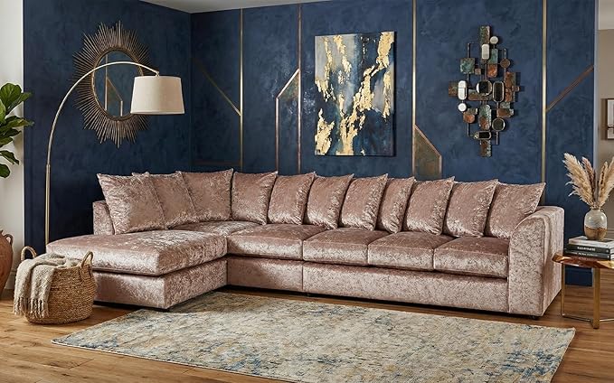 Large L Shape Crushed Velvet Sofa – 6 Seater Comfort