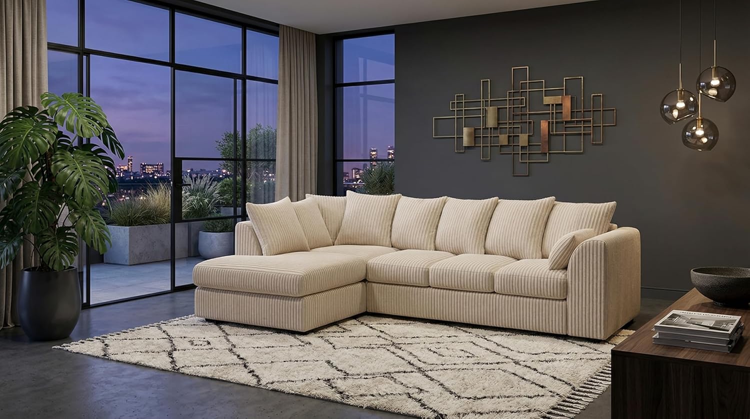 Contemporary Cream Corner Couch – 6 Seater Design