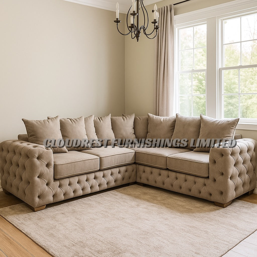 Ashton Chesterfield Sofa Brand New Black, Grey, Cream, Blue, Beige Corner | Stylish Living Room Furniture