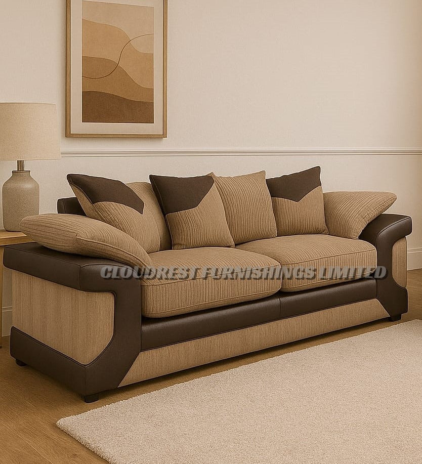 Dino Sofa Brand New Black and Grey + Beige and Brown 3+2 Seater | Stylish Living Room Furniture