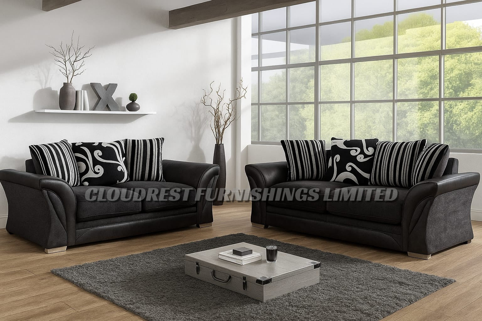 Shannon Chenille Sofa Brand New Black and Grey + Beige and Brown Corner & 3+2 Seater | Stylish Living Room Furniture
