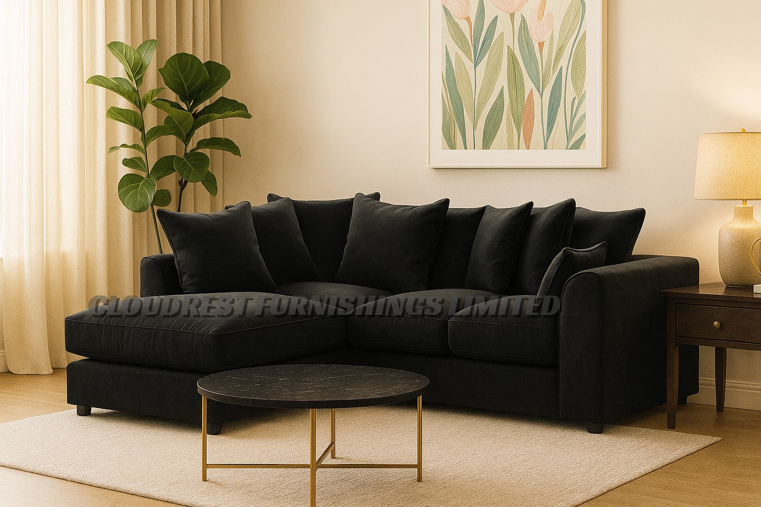 Dylan  Plush Velvet Brand New Grey, Black, Silver, Beige, Navy Blue Corner Sofa | Stylish Living Room Furniture