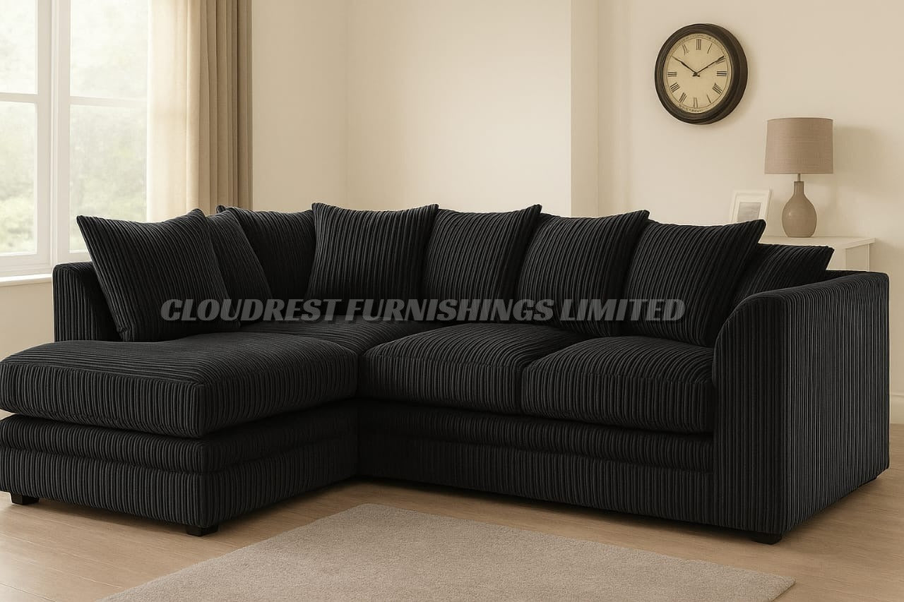 Dylan Jumbo Cord Brand New Grey, Black, Beige, Cream, Blue Corner Sofa | Stylish Living Room Furniture