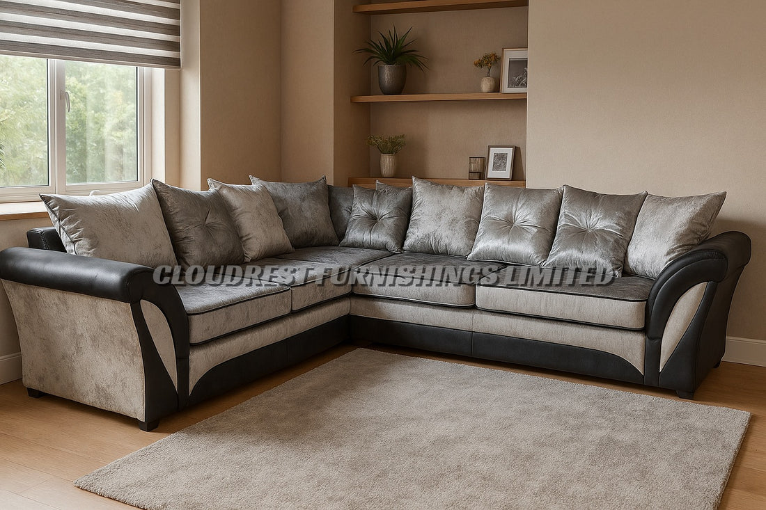 Shannon Crushed Velvet Sofa Brand New Black and Silver 3+2 & Corner | Stylish Living Room Furniture