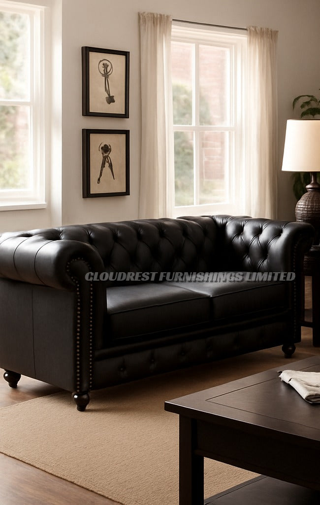 Chesterfield Leather Sofa Brand New Black, Brown 3+2 Or Corner Stylish Living Room Furniture