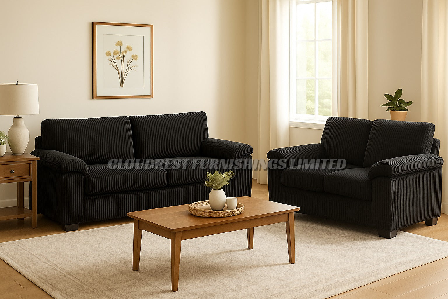 Riva Cord Sofa Brand New Black, Grey, Cream, Beige, Brown 3+2 Seater | Stylish Living Room Furniture