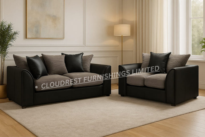 Byron Sofa Brand New Black and Grey 3+2 Seater | Modern Living Room Furniture