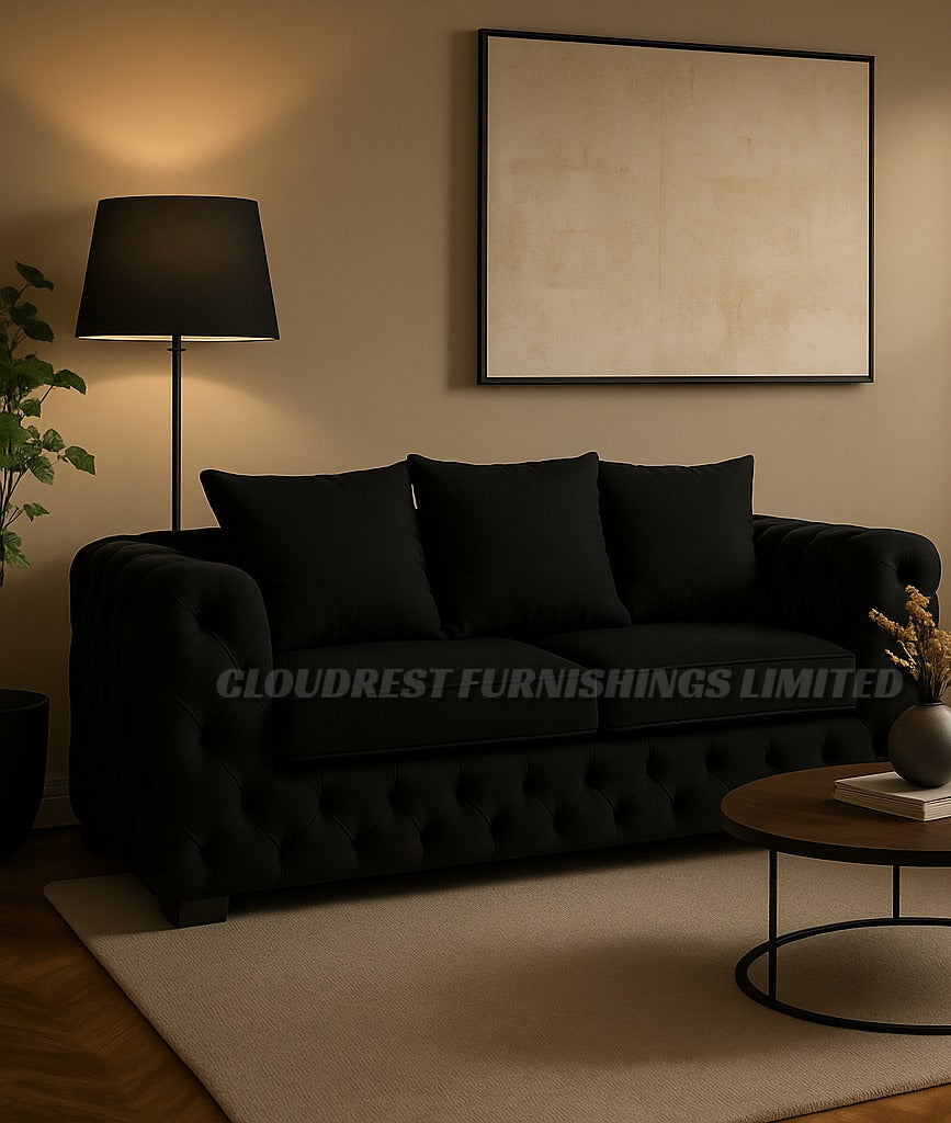 Ashton Chesterfield Sofa Brand New Black, Grey, Cream, Blue, Beige 3+2| Stylish Living Room Furniture