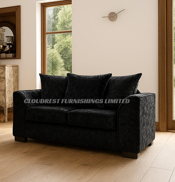 Dylan Crushed Velvet Brand New Silver + Black Corner Sofa | Stylish Living Room Furniture