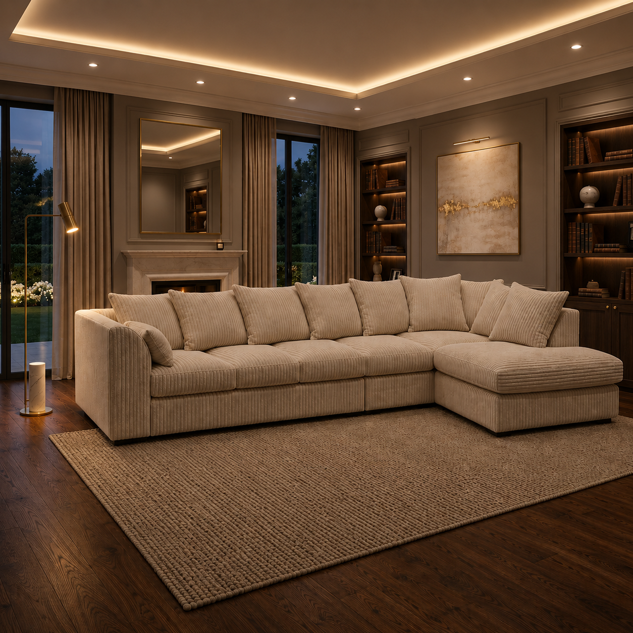 Contemporary Cream Corner Couch – 6 Seater Design