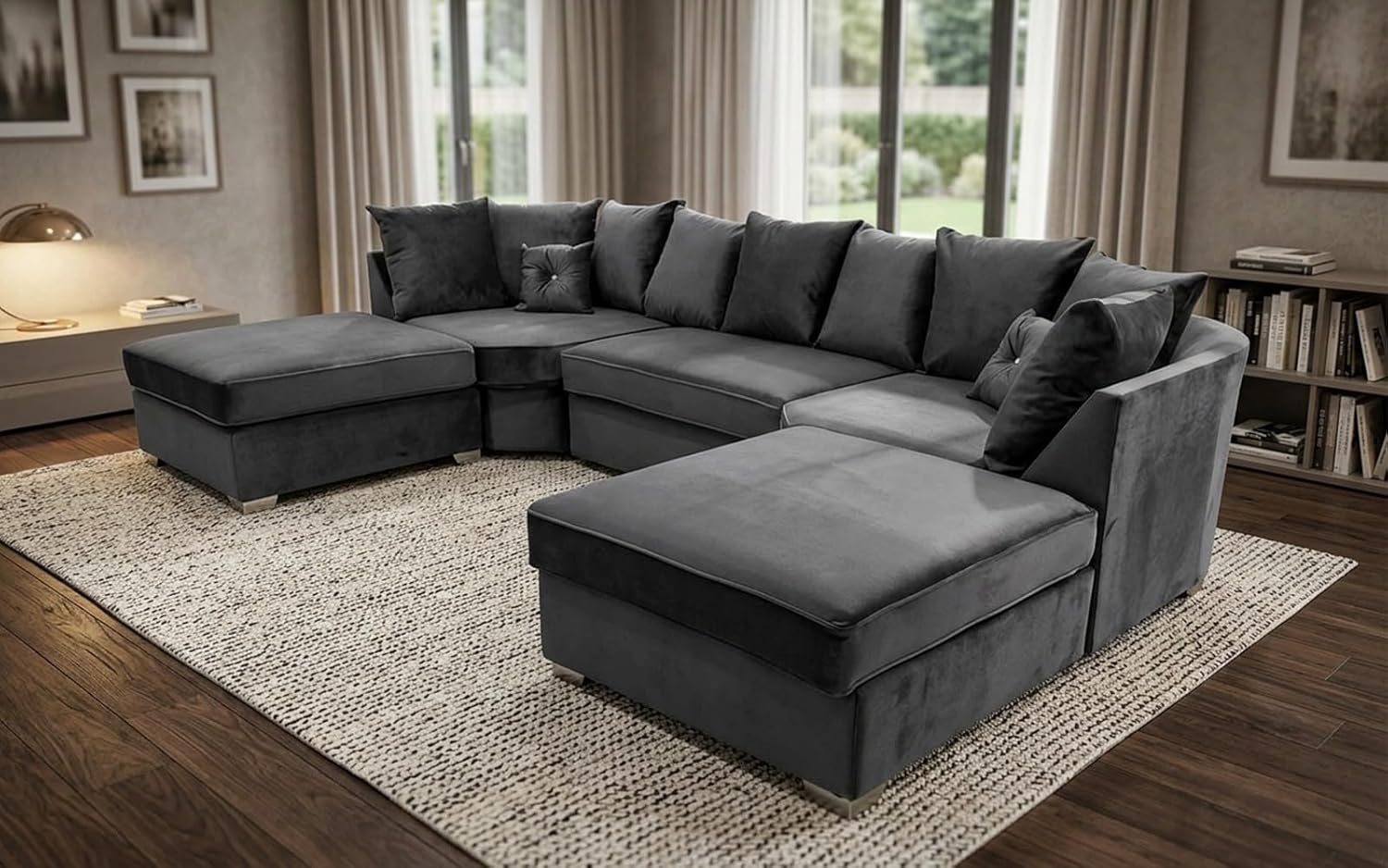Bishop 7 Seater U-Shape Plush Velvet Sofa (Scatter Back, high Back)