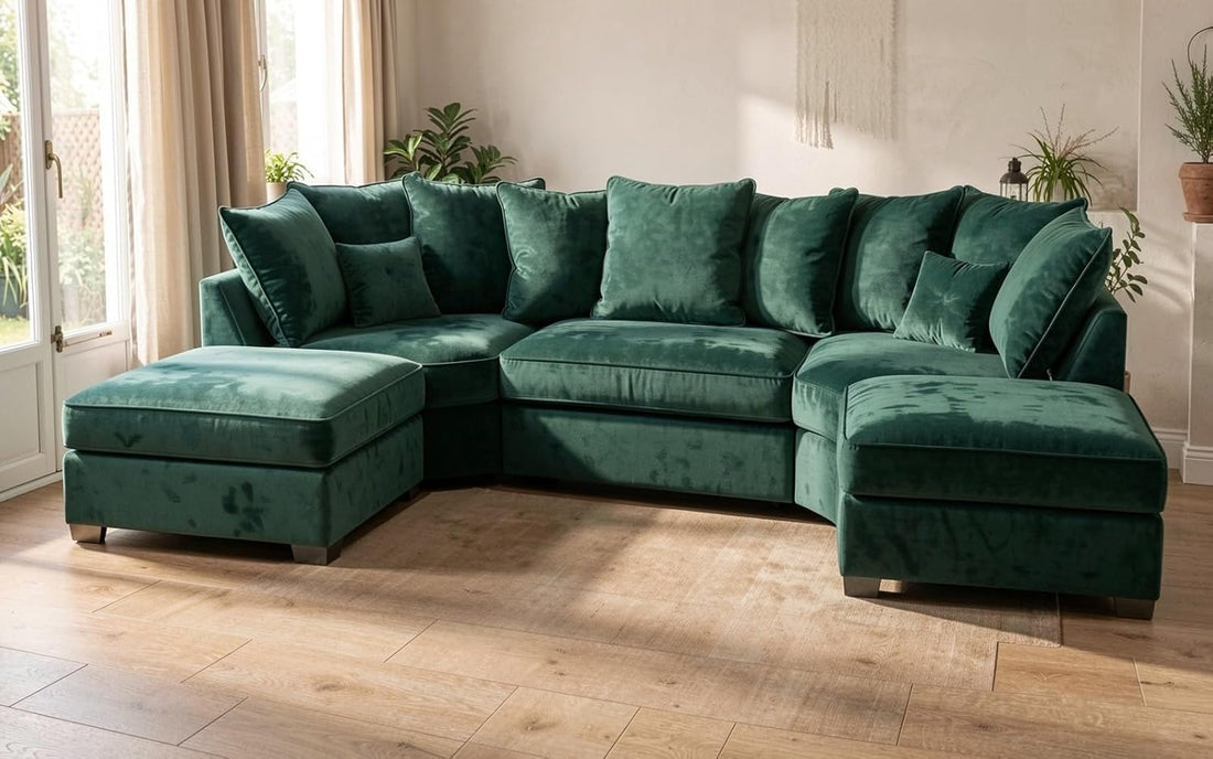 Bishop 7 Seater U-Shape Plush Velvet Sofa (Scatter Back, high Back)