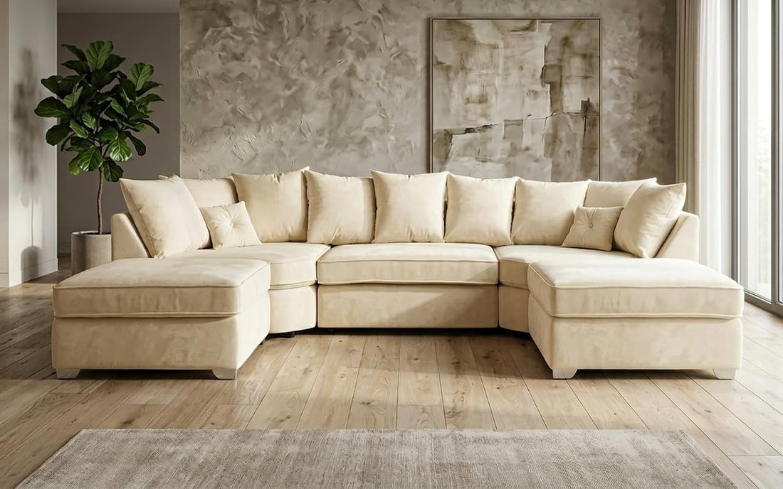 Bishop 7 Seater U-Shape Plush Velvet Sofa (Scatter Back, high Back)