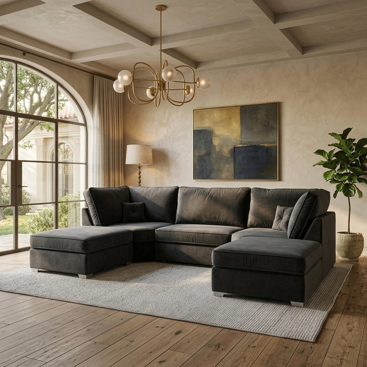 Bishop 7 Seater U-Shape Plush Velvet Sofa (Scatter Back, high Back)