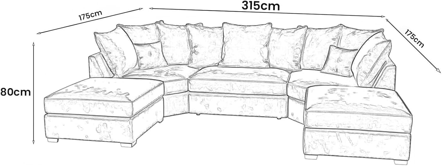Bishop 7 Seater U-Shape Plush Velvet Sofa (Scatter Back, high Back)