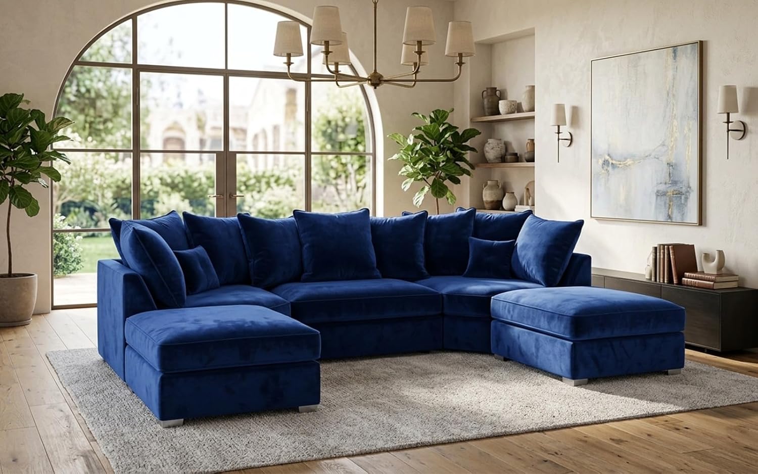 Bishop 7 Seater U-Shape Plush Velvet Sofa (Scatter Back, high Back)