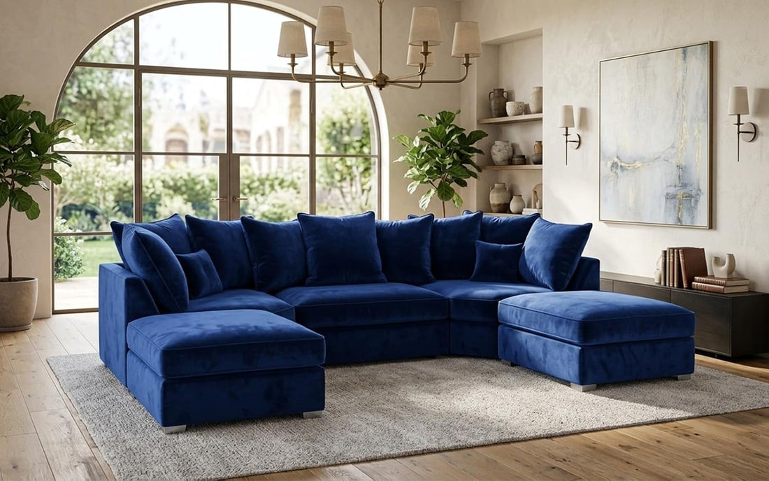 Bishop 7 Seater U-Shape Plush Velvet Sofa (Scatter Back, high Back)