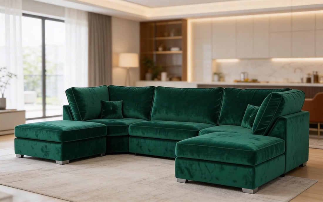 Bishop 7 Seater U-Shape Plush Velvet Sofa (Scatter Back, high Back)