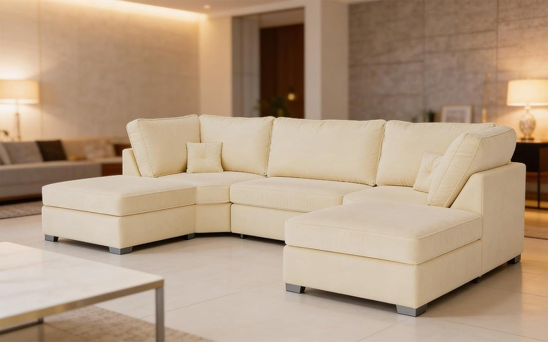 Bishop 7 Seater U-Shape Plush Velvet Sofa (Scatter Back, high Back)
